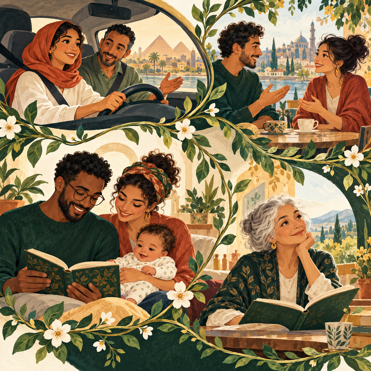 An illustrated journey through learning to drive, conversation, parenthood, and reading later in life